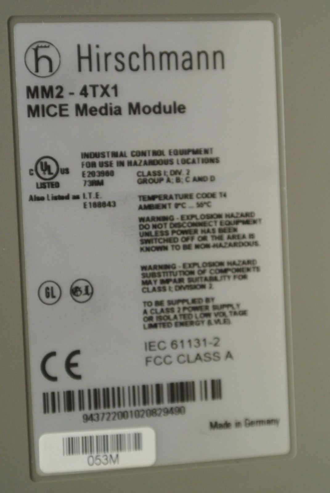 HIRSCHMANN MM2-4TX1 / MICE MEDIA MODULE / 4TX11