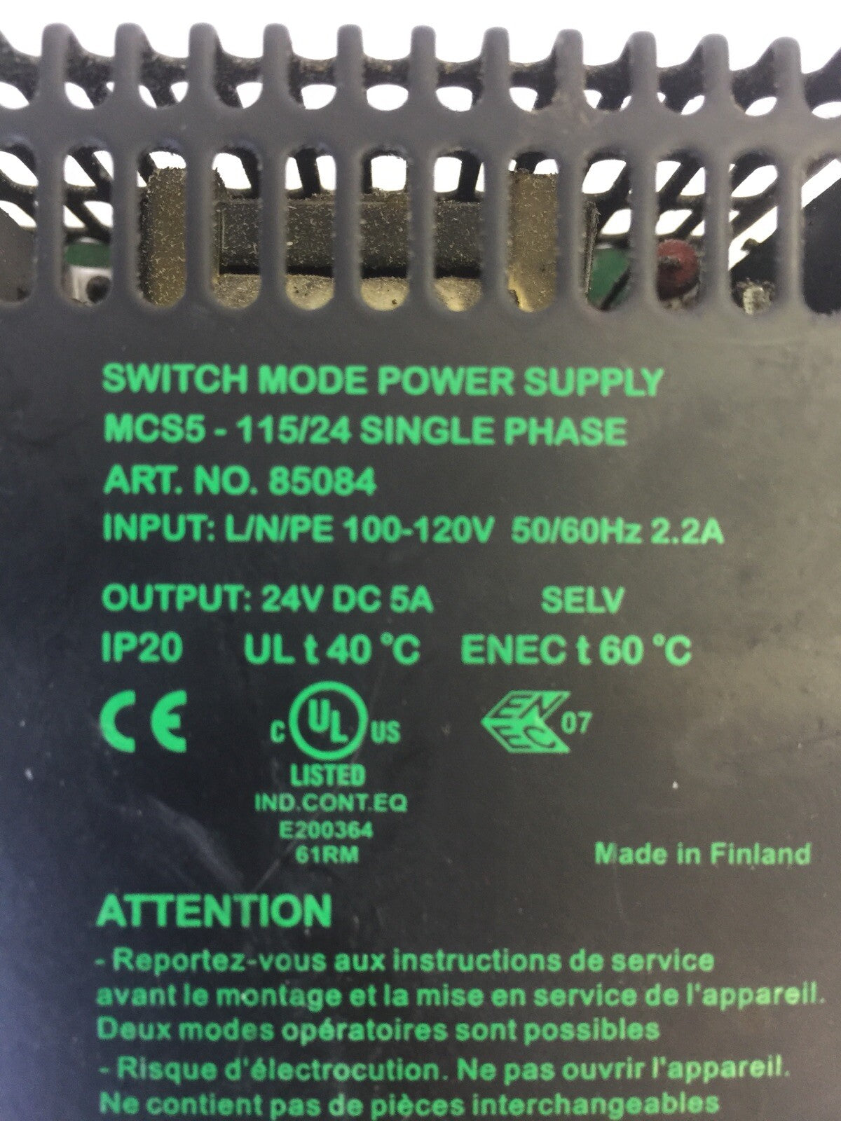 MURR ELEKTRONIK MCS5-115/24 SWITCH MODE POWER SUPPLY SINGLE PHASE OUTPUT 24VDC1