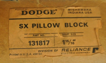 DODGE / RELIANCE 131817 / SX PILLOW BLOCK BALL BEARING UNIT 1-15/16" NEW SURPLUS9