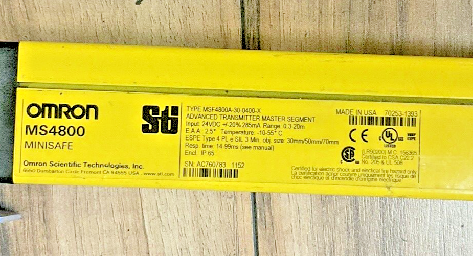 OMRON MSF4800A-30-0400 LIGHT CURTAIN TRANSMITTER AND RECEIVER 24VDC MS4800 STI2