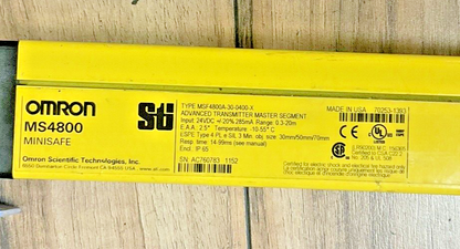 OMRON MSF4800A-30-0400 LIGHT CURTAIN TRANSMITTER AND RECEIVER 24VDC MS4800 STI2