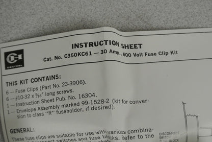 LOT of 4 SETS / CUTLER-HAMMER FUSE CLIP KITS / NEW SURPLUS 3