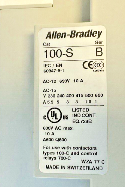 ALLEN BRADLEY 100-C30D*00C STARTER W/ 193-EECD SER.C W/ 100-S SER.B8