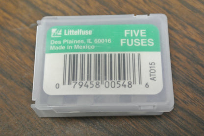 BOX of 5 / LITTELFUSE AT015 / AT0® 15 BLADE-TYPE FUSE / 15A / NEW SURPLUS0