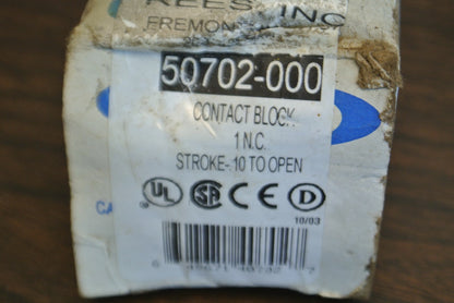 REES 50702-000 CONTACT BLOCK / 1 N.C. / STROKE 10 to OPEN / NEW SURPLUS1
