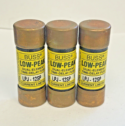 BUSS *LOT OF 3* LPJ-12SP  LOW-PEAK DUAL-ELEMENT TIME-DELAY FUSE 12A 600VAC0