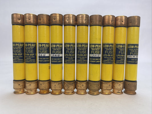 BUSSMANN LPS-RK-8SP LOW-PEAK DUAL ELEMENT 600VAC 8AMP TIME-DELAY (LOT OF 10)0