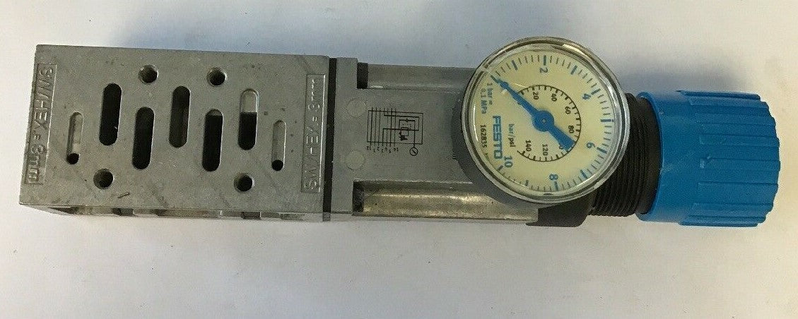 FESTO LR-ZP-P-D-1 PRESSURE REGULATOR PLATE W/FESTO PRESSURE GAUGE  0