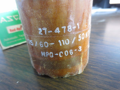 ASCO 27-478-1-D SOLENOID VALVE COIL - 110/120V, 50/60Hz - NEW SURPLUS0