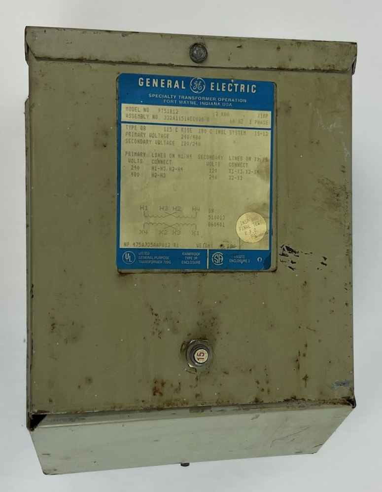 GENERAL ELECTRIC 9T51B12 TRANSFORMER RAINPROOF 2KVA 480VAC 1PH 60HZ TYPE QB0