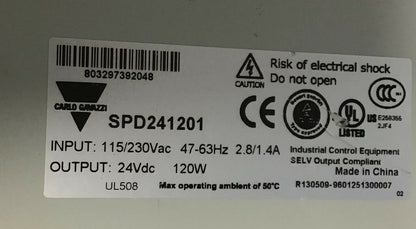 CARLO GAVAZZI SPD2120 AC/DC CONVERTER 24VDC-5A 115/230VAC 47-63HZ 2.8/1.4A 120W5