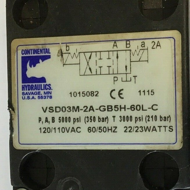 CONTINENTAL HYDRAULICS VSD03M-2A-GB5H-60L-C DIRECTIONAL VALVE 120/110VAC60/50HZ 1