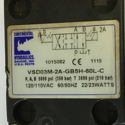 CONTINENTAL HYDRAULICS VSD03M-2A-GB5H-60L-C DIRECTIONAL VALVE 120/110VAC60/50HZ 1