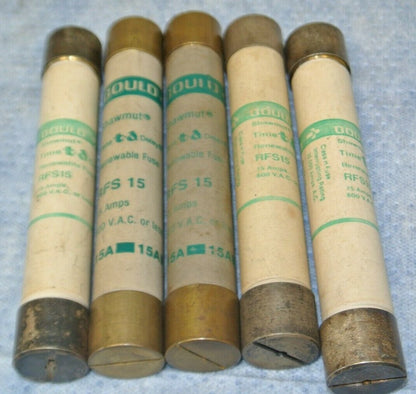 LOT of 5 / GOULD RFS15 RENEWABLE FUSES / 15A / 600V0