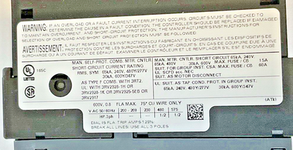 SIEMENS 3RV2011-0HA10 MOTOR CONTROL 0.55-0.8A6