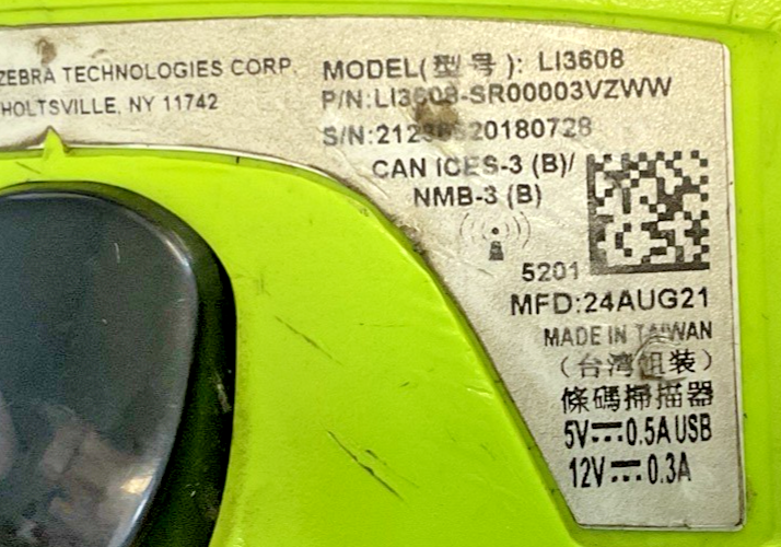 ZEBRA LI3608 BARCODE SCANNER LI3608-SR00003VZWW7