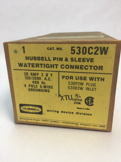 HUBBELL 530C2W PIN & SLEEVE WATERTIGHT CONNECTOR 30A 120/208VAC 4 POLE 5 WIRE 0