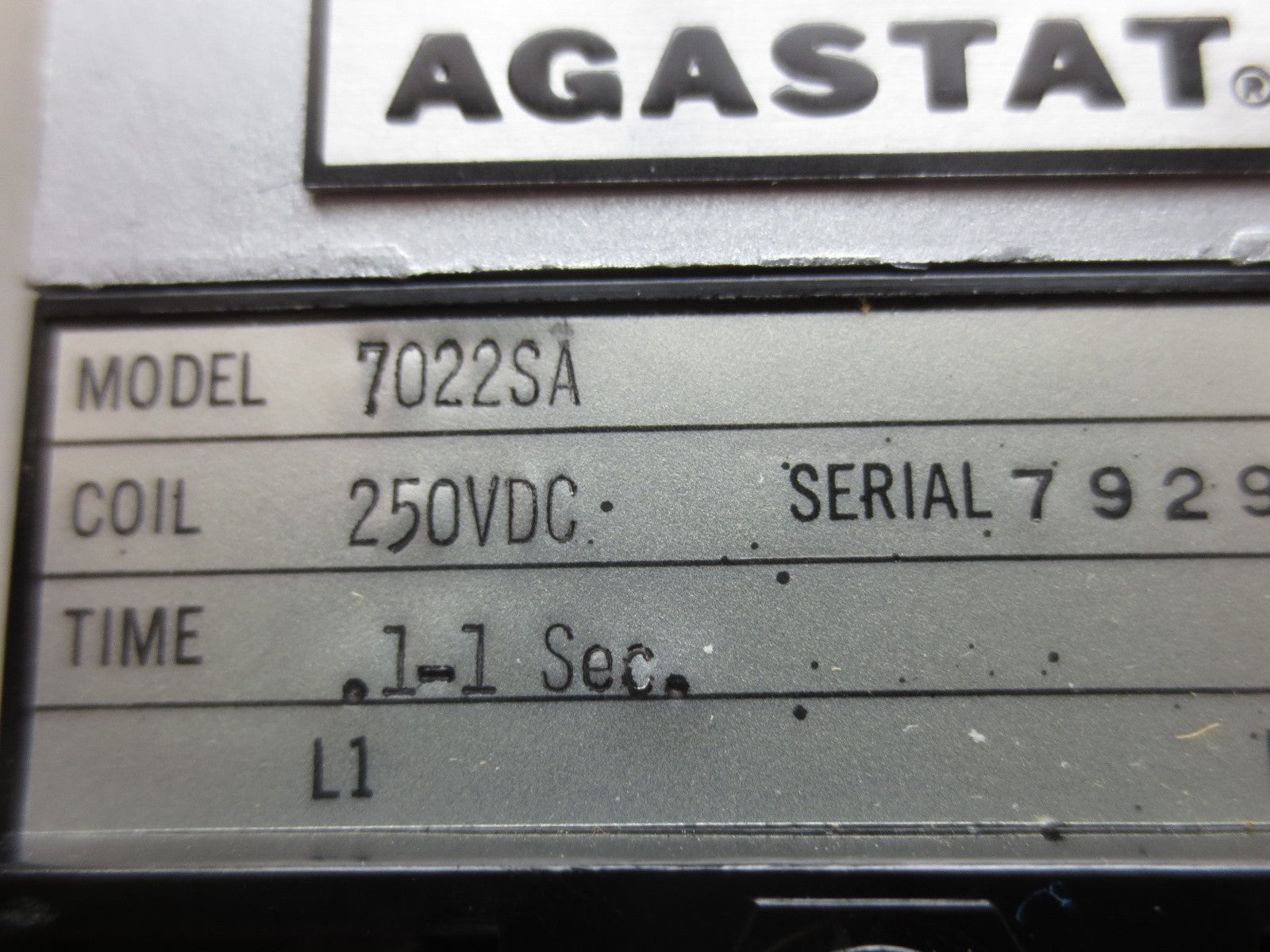 AGASTAT / TE CONNECTIVITY 7022SA ELECTROPNEUMATIC TIMING RELAY .1 to 1 SECOND 1