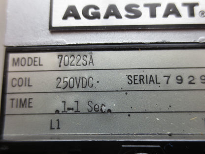AGASTAT / TE CONNECTIVITY 7022SA ELECTROPNEUMATIC TIMING RELAY .1 to 1 SECOND 1