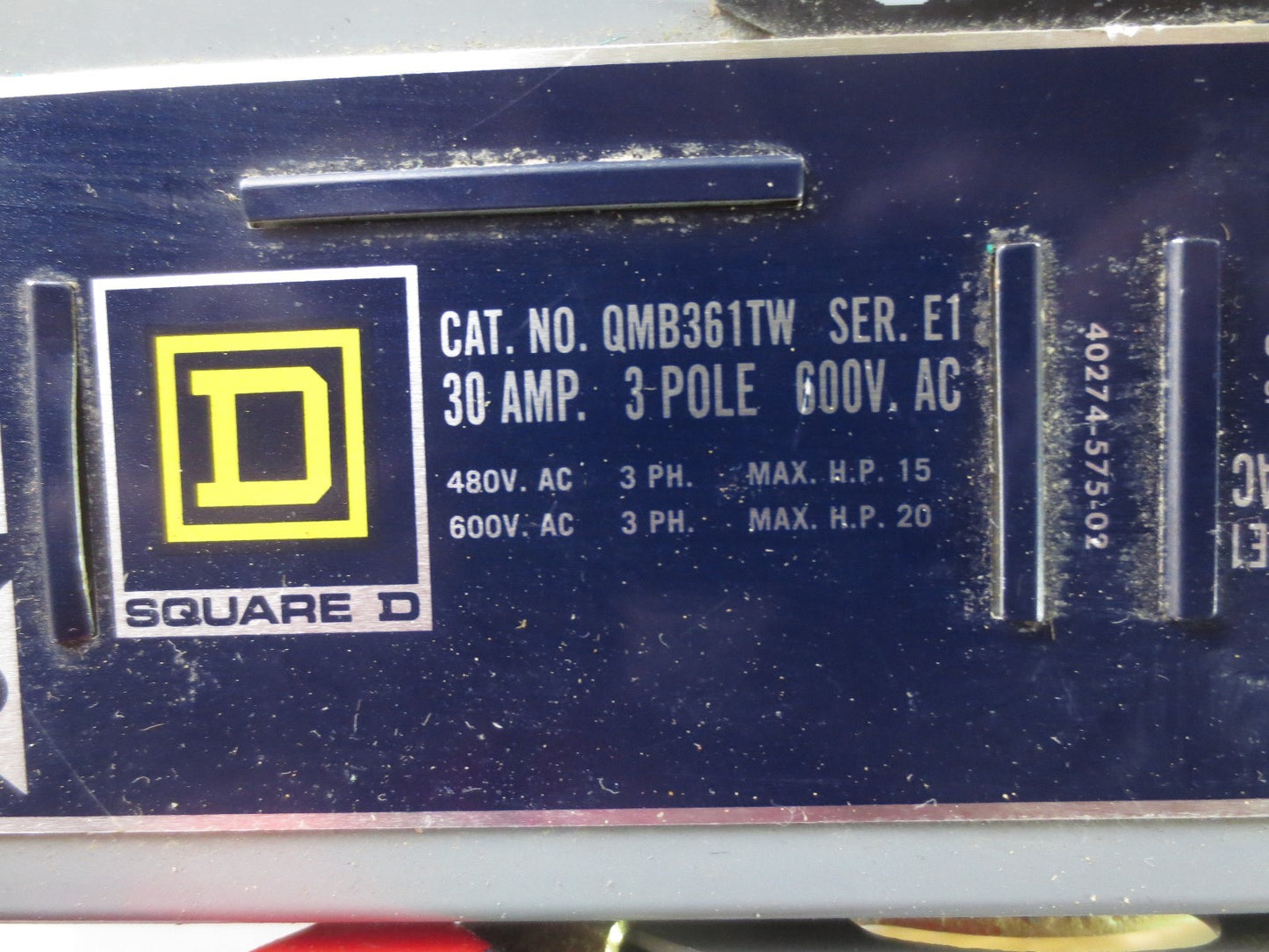 SQUARE D QMB361TW PANELBOARD SWITCH 30A, 600VAC 3-POLE1