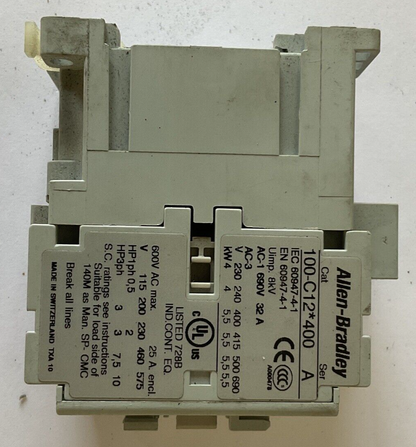 ALLEN BRADLEY 100-C12*400 CONTACTOR SER.A 600VAC 25A7