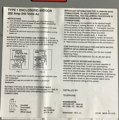 CHALLENGER HD324NFC 200AMP 240VAC DUTY SAFETY SWITCH 4