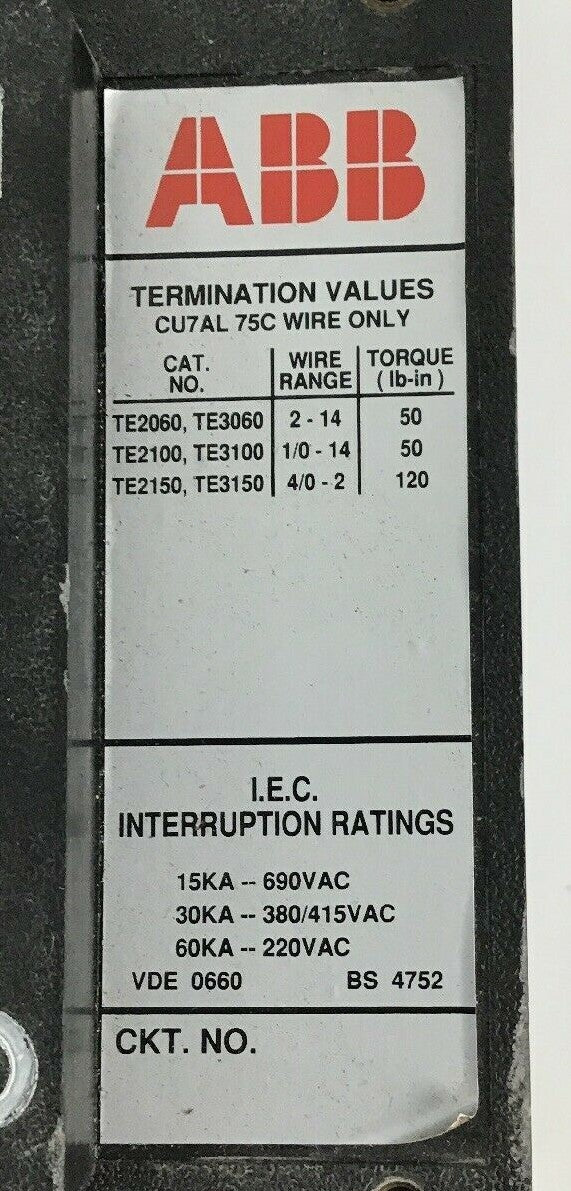ABB UXAB 727131 R 101 15AMP CIRCUIT BREAKER 500VDC 3POLE TYPE ES 480VAC2