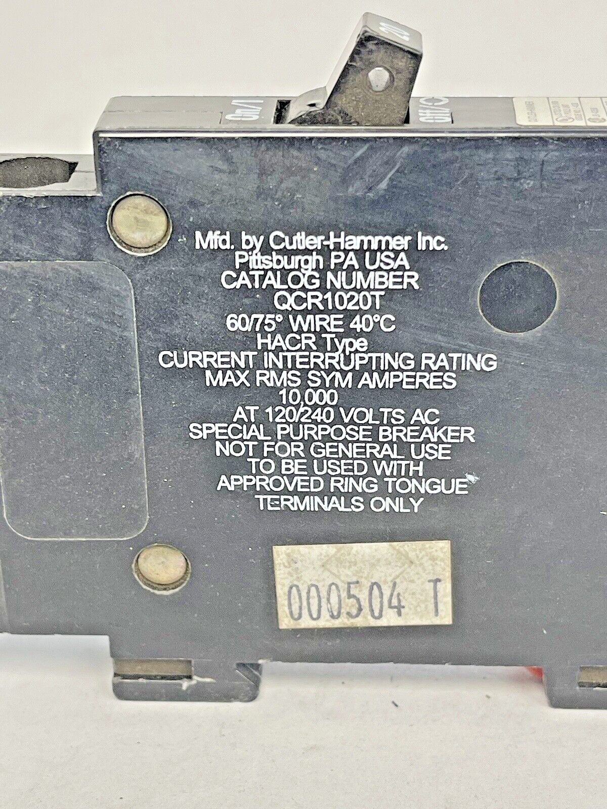 CUTLER-HAMMER - QCR1020T -1 POLE, 20 A, 120/240V CIRCUIT BREAKER - NEW OLD STOCK5