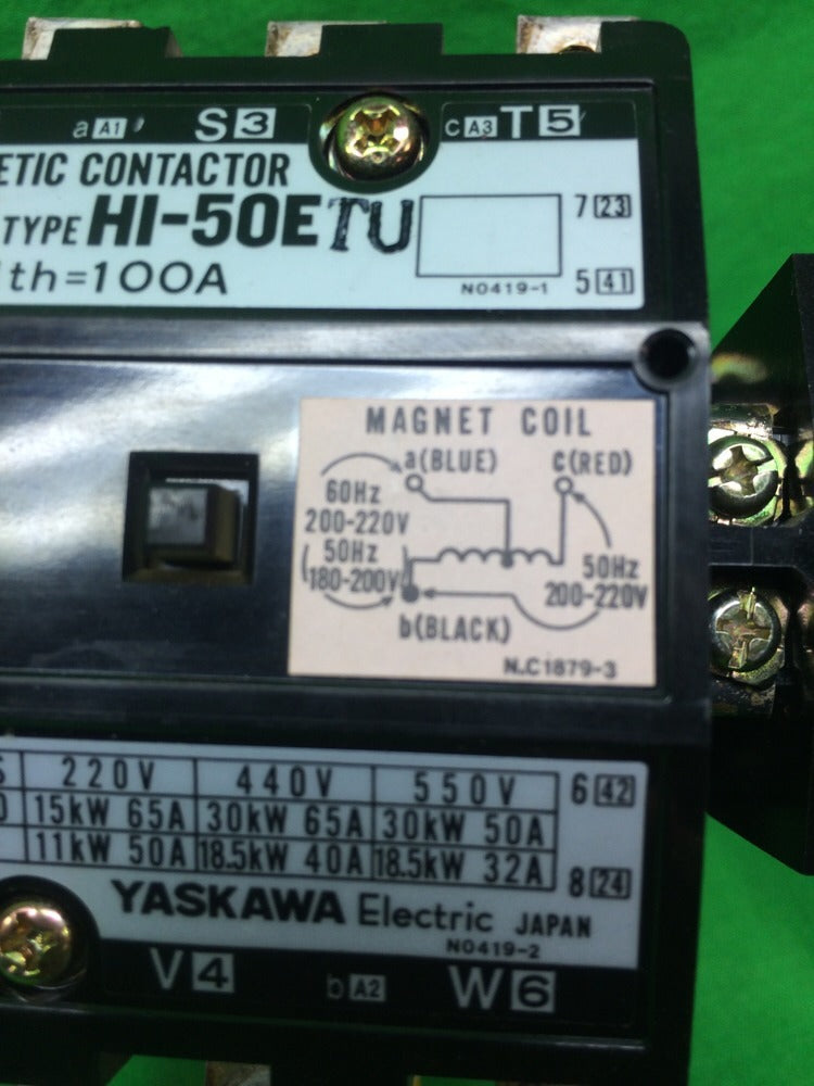 YASKAWA ELECTRIC TYPE HI-50ETU MAGNETIC CONTACTOR 100A 220V COIL1