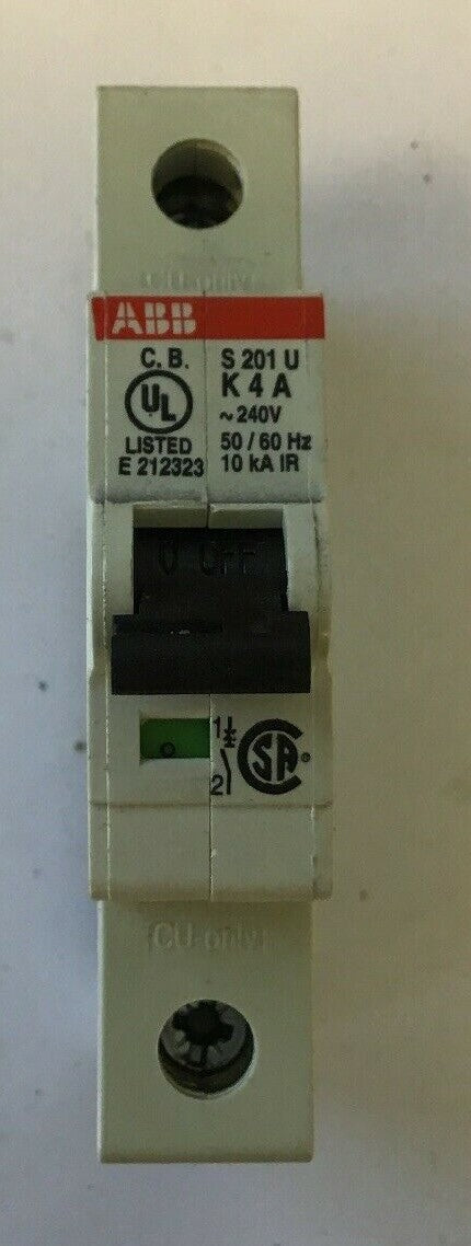 ABB S201U-K4A Circuit Breaker 1 Pole 4A 240VAC 50/60Hz DIN Rail Mount0
