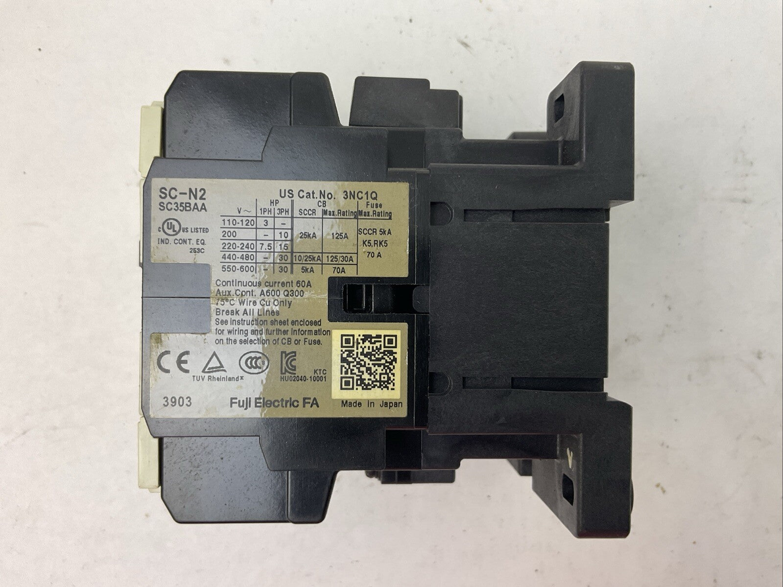 FUJI SC-N2 SC35BAA CONTACTOR 3NC1 600VAC 3PH 30HP 60A COIL 220-240V 60HZ1