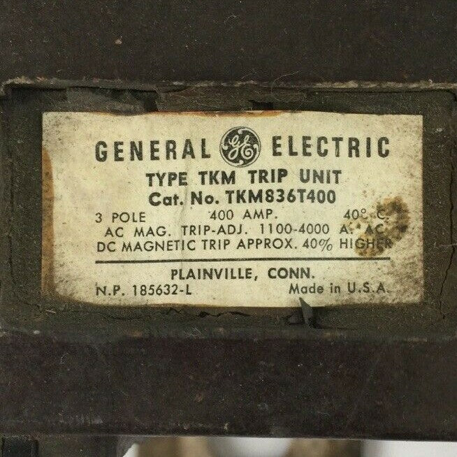 GE TKM836T400 TRIP UNIT 400 AMP 3 POLE MAG TRIP ADJ 1100-4000A1