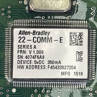 ALLEN BRADLEY 22-COMM-E POWER FLEX ETHERNET/IP ADAPTOR 5VDC 350mA FRN V 1.0091