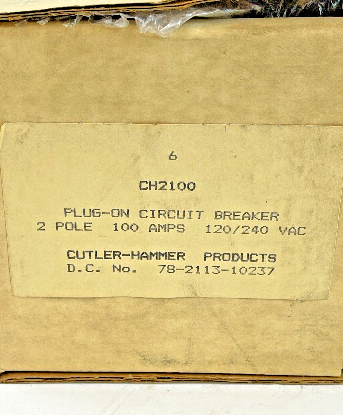 CUTLER-HAMMER *BOX OF 6* - CH2100 - 100A, 2 POLE, 120/240 VAC CIRCUIT BREAKERS2