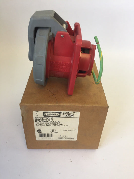 HUBBELL 532R6W PIN & SLEEVE WATERTIGHT RECEPTACLE 32A 220/380VAC 240/415VAC 4P0