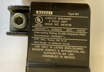 MURRAY M2 200A CIRCUIT BREAKER 120/240VAC 2POLE3