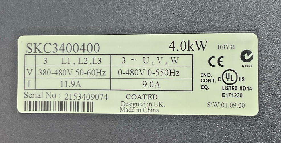 CONTROL TECHNIQUES SKC3400400 DRIVE 4.0KW 11.9A 480V5
