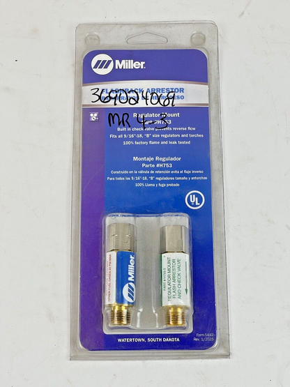 MILLER - H753 - Flashback Arrestor Set: Regulator Mount, 9/16"-18, Oxygen & Fuel0