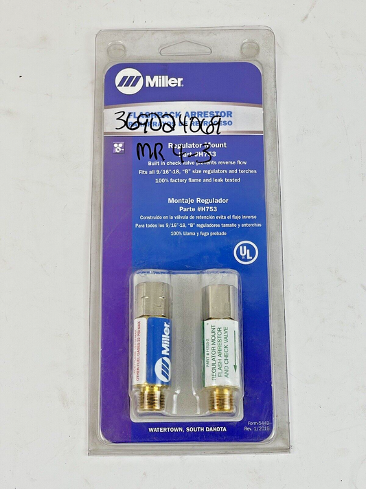 MILLER - H753 - Flashback Arrestor Set: Regulator Mount, 9/16"-18, Oxygen & Fuel0