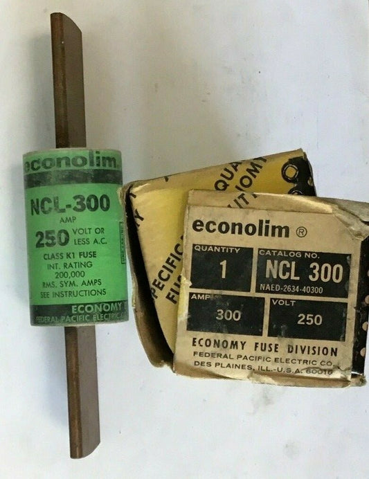 ECONOLIM NCL-300 FUSE 250VAC 300AMP FEDERAL PACIFIC CLASS K1 0