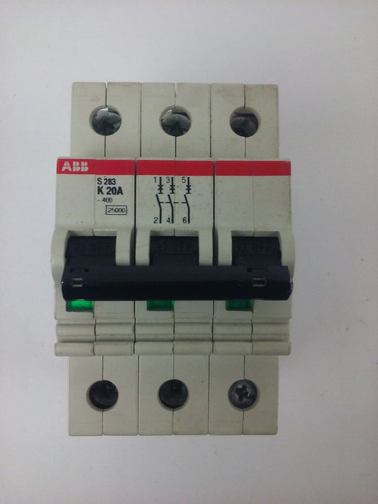 ABB, S283, CIRCUIT BREAKER, K 20A, 3 POLE, 277/480VAC, MAX 254/440, VDE0660, NEW0