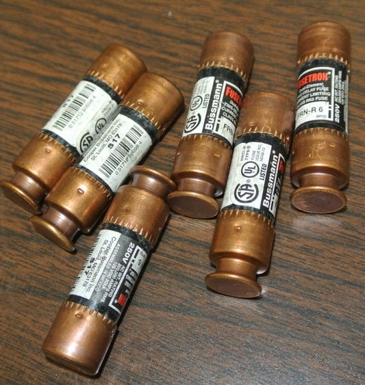 LOT of 6 / BUSSMANN FRN-R-6 FUSE / 250VAC / 6A 0