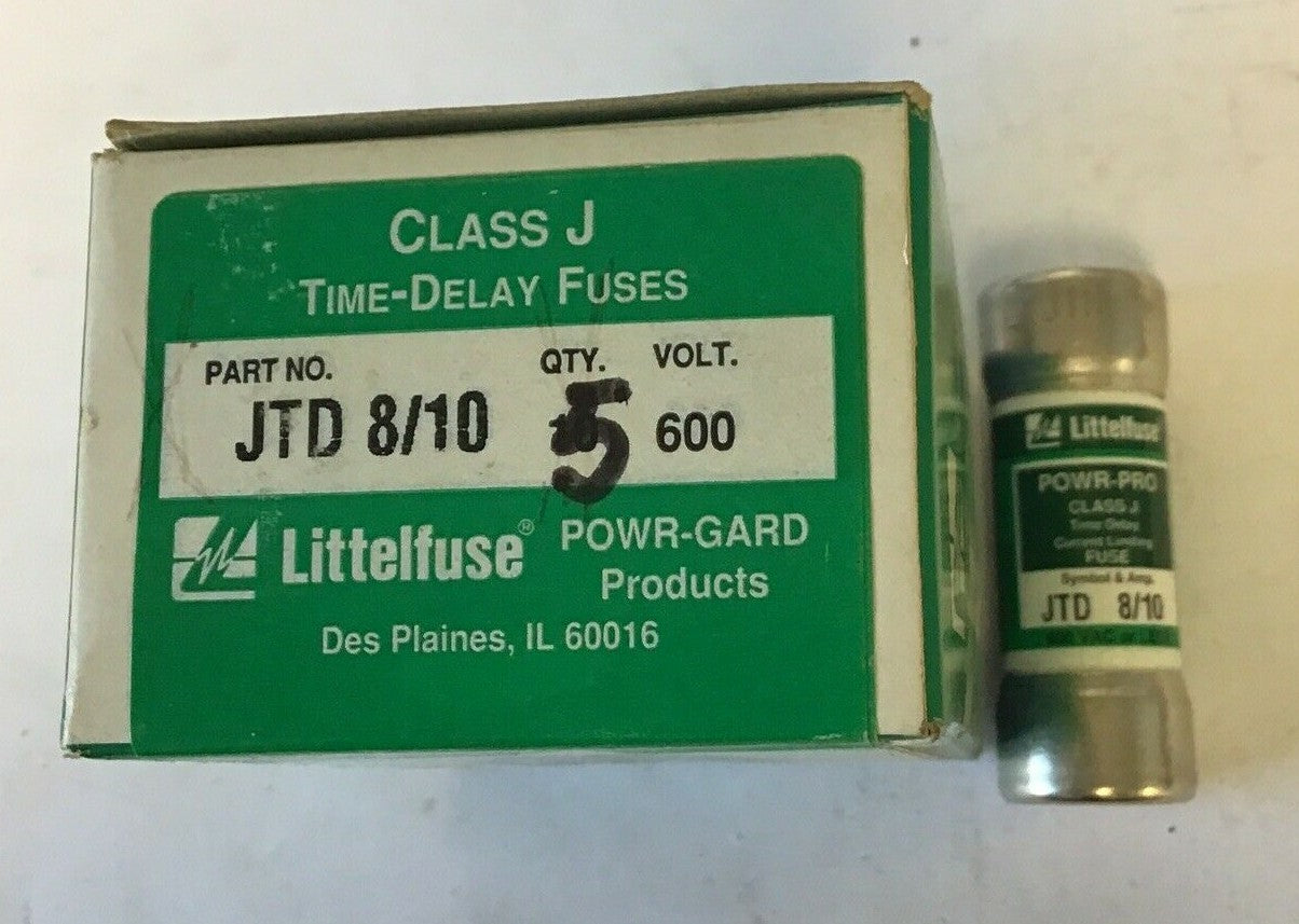 LITTLEFUSE JTD 8/10 POWR-GARD FUSE 8/10A 600VAC CLASS J TIME DELAY ***LOTOF5***0