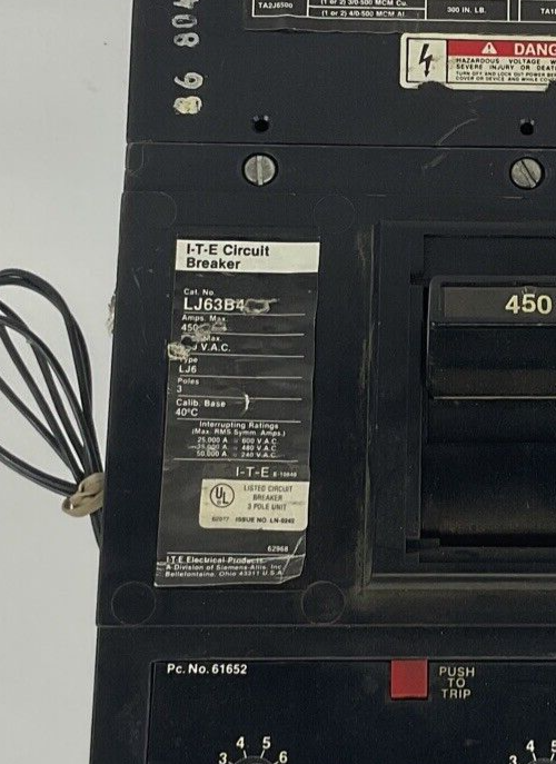 ITE LJ63B450 CIRCUIT BREAKER 450A1