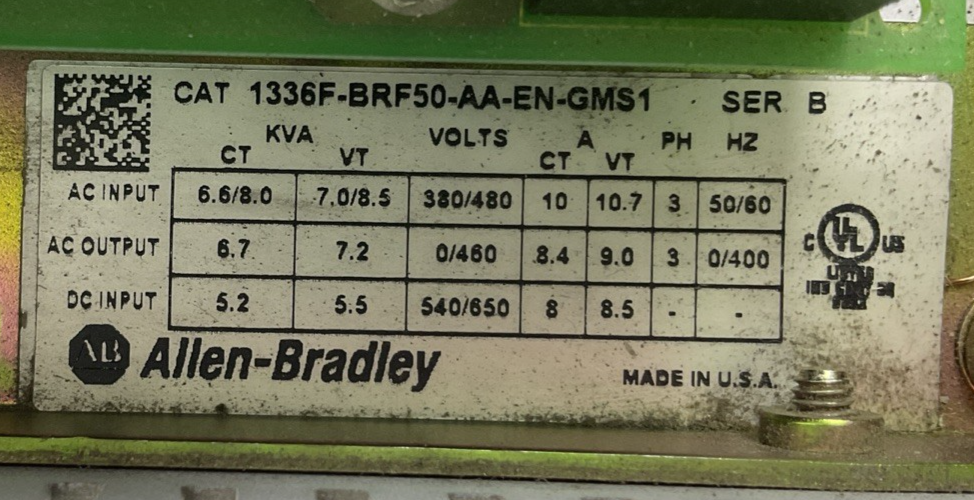 ALLEN BRADLEY 1336F-BRF50-AA-EN-GMS1 SER B 1336 PLUS II SENSORLESS VECTOR DRIVE1