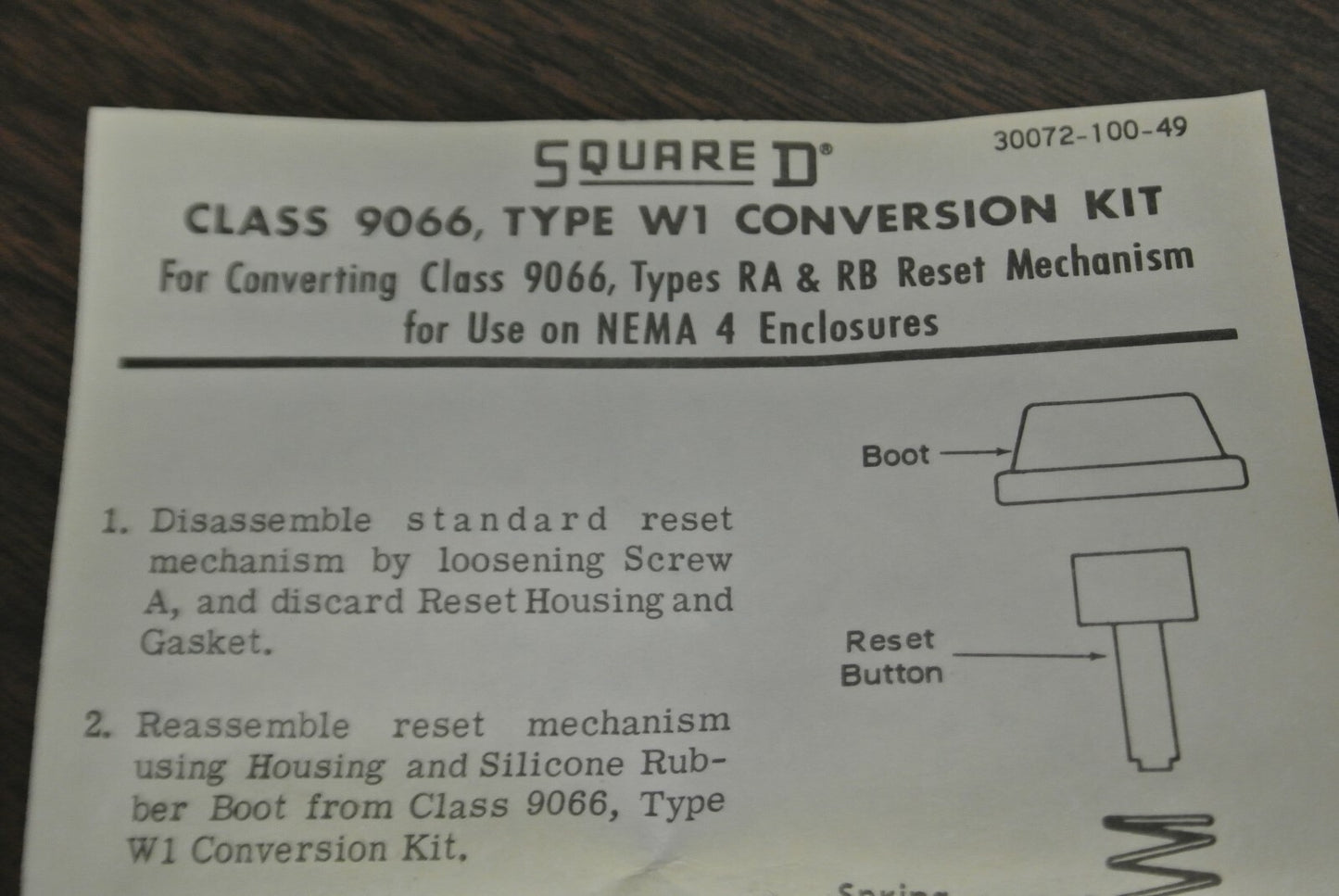 SQUARE D / 9066 W1 / NEMA 4 WATERTIGHT KIT for 9066 RA & RB KITS / NEW SURPLUS5