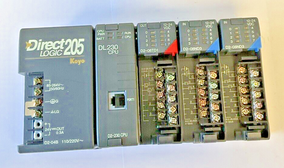 AUTOMATIONDIRECT D2-04B,DL230CPU,D2-08TDI,D2-08ND3(2) PLC RACK0