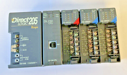 AUTOMATIONDIRECT D2-04B,DL230CPU,D2-08TDI,D2-08ND3(2) PLC RACK0