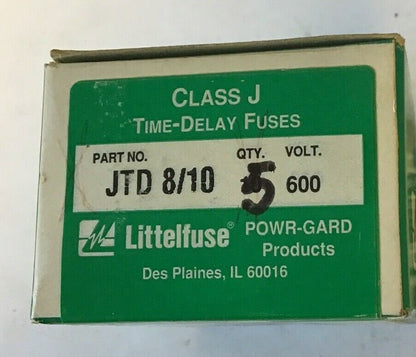 LITTLEFUSE JTD 8/10 POWR-GARD FUSE 8/10A 600VAC CLASS J TIME DELAY ***LOTOF5***1