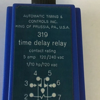 ATC 319 TIME DELAY RELAY 319B01601C 5 AMP 120/240VAC 0-30MIN 1